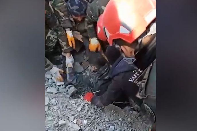 Azerbaijan's Emergency Situations Ministry shares footage of children's rescue from rubble in quake-hit Türkiye (VIDEO)