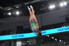 Podium training for Trampoline Gymnastics World Cup participants held in Baku