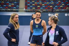 Podium training for Trampoline Gymnastics World Cup participants held in Baku