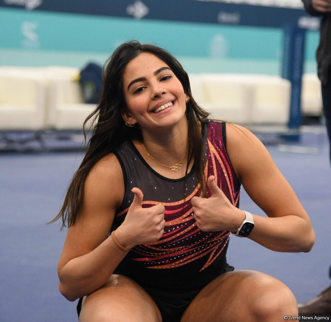 Podium training for Trampoline Gymnastics World Cup participants held in Baku
