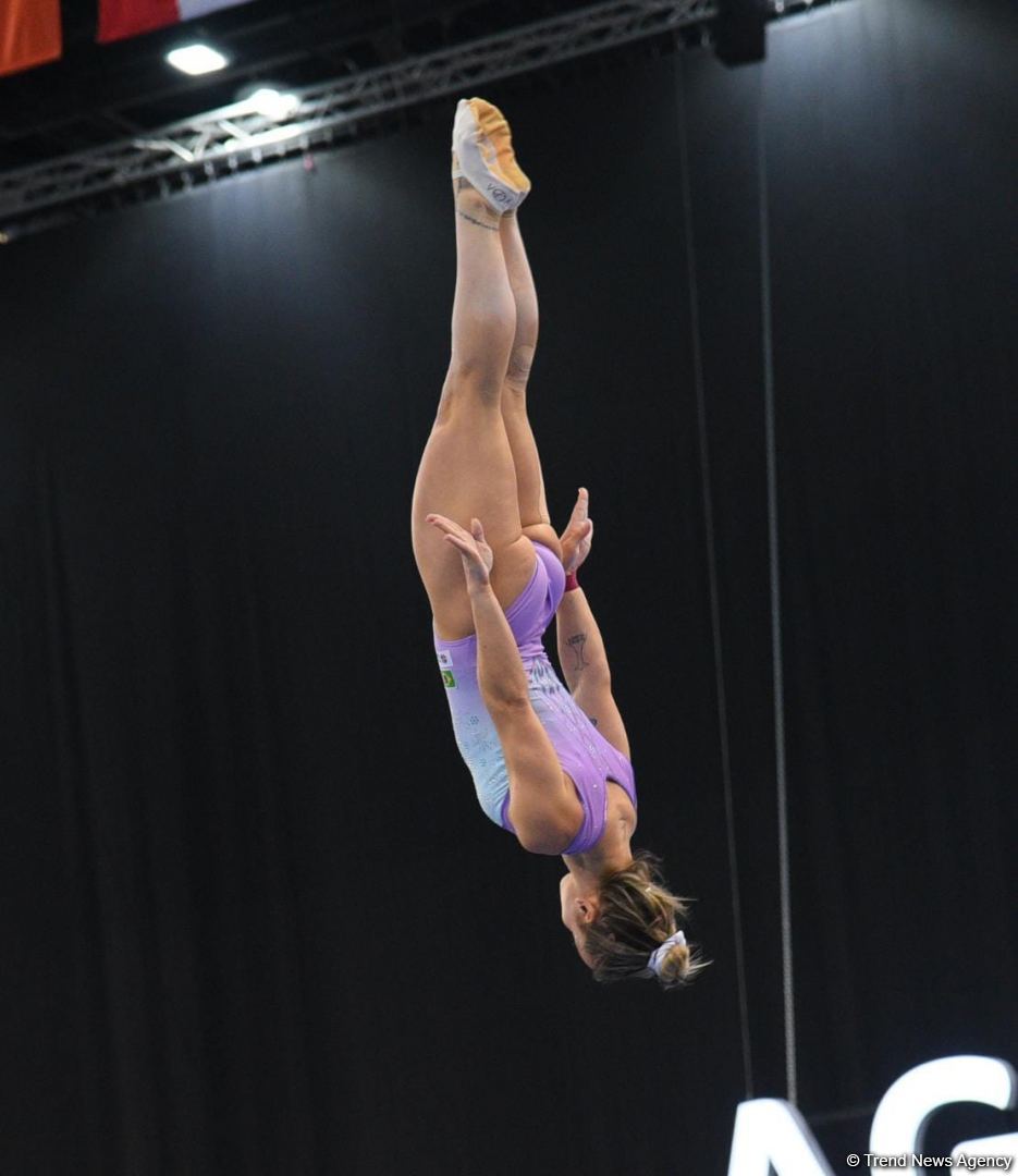 Podium training for Trampoline Gymnastics World Cup participants held in Baku