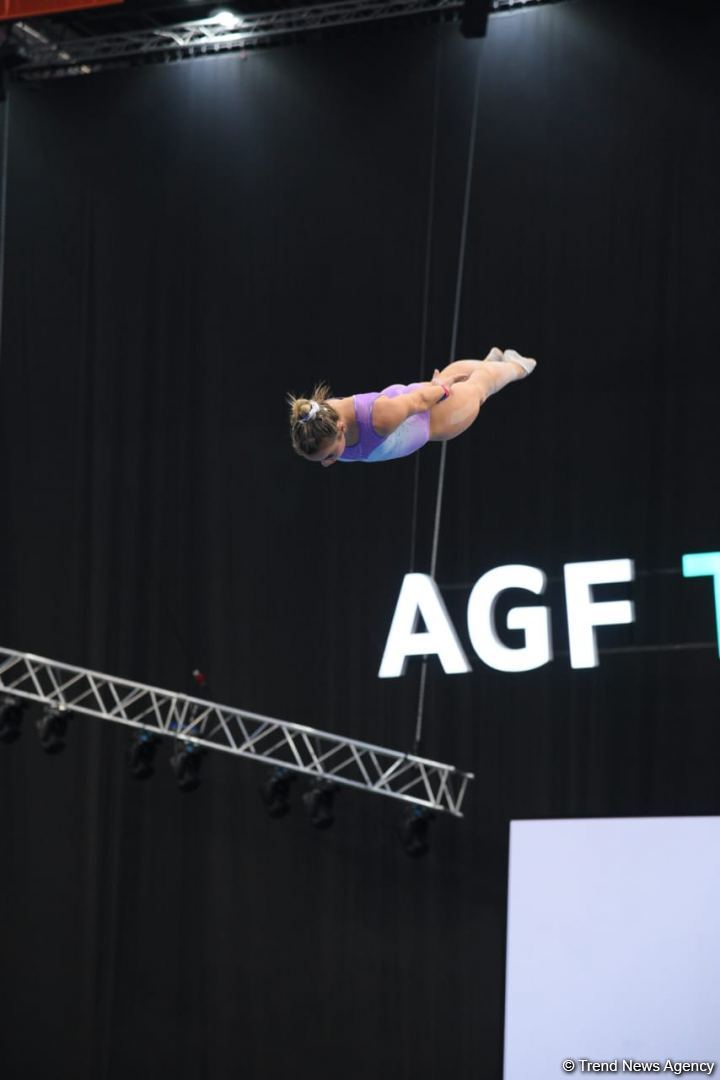 Podium training for Trampoline Gymnastics World Cup participants held in Baku
