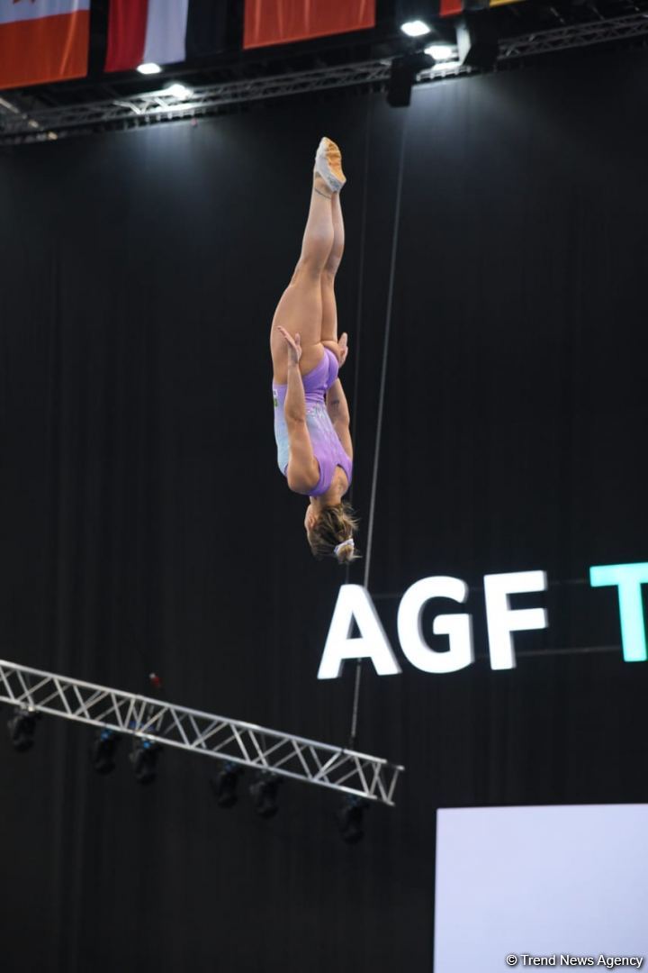 Podium training for Trampoline Gymnastics World Cup participants held in Baku