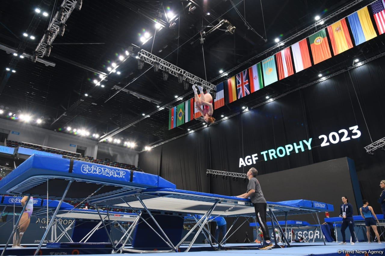 Podium training for Trampoline Gymnastics World Cup participants held in Baku