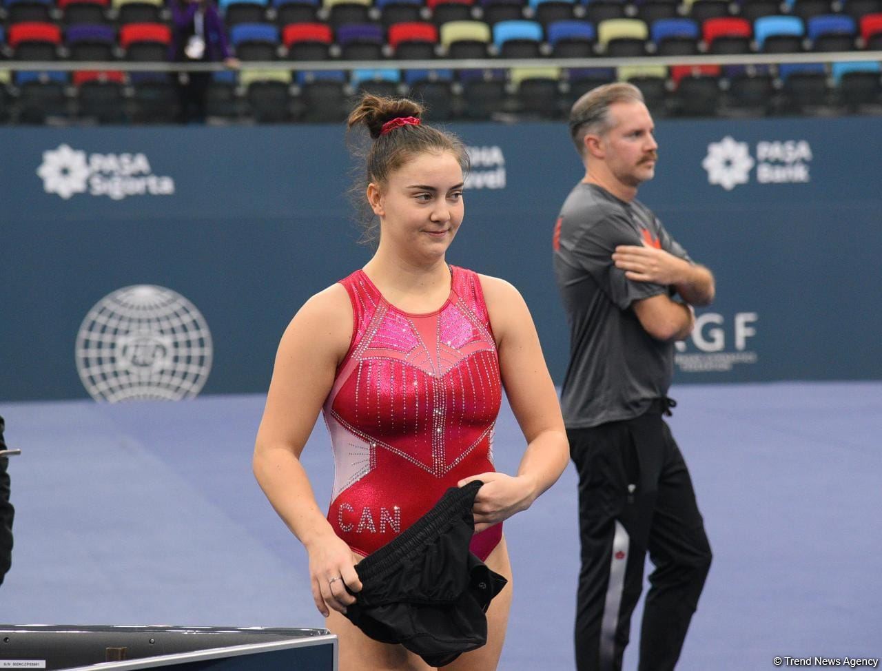 Podium training for Trampoline Gymnastics World Cup participants held in Baku