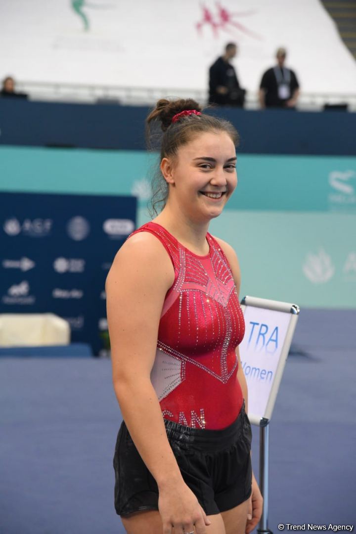 Podium training for Trampoline Gymnastics World Cup participants held in Baku