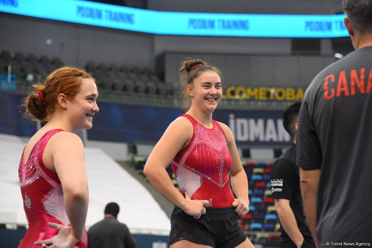 Podium training for Trampoline Gymnastics World Cup participants held in Baku