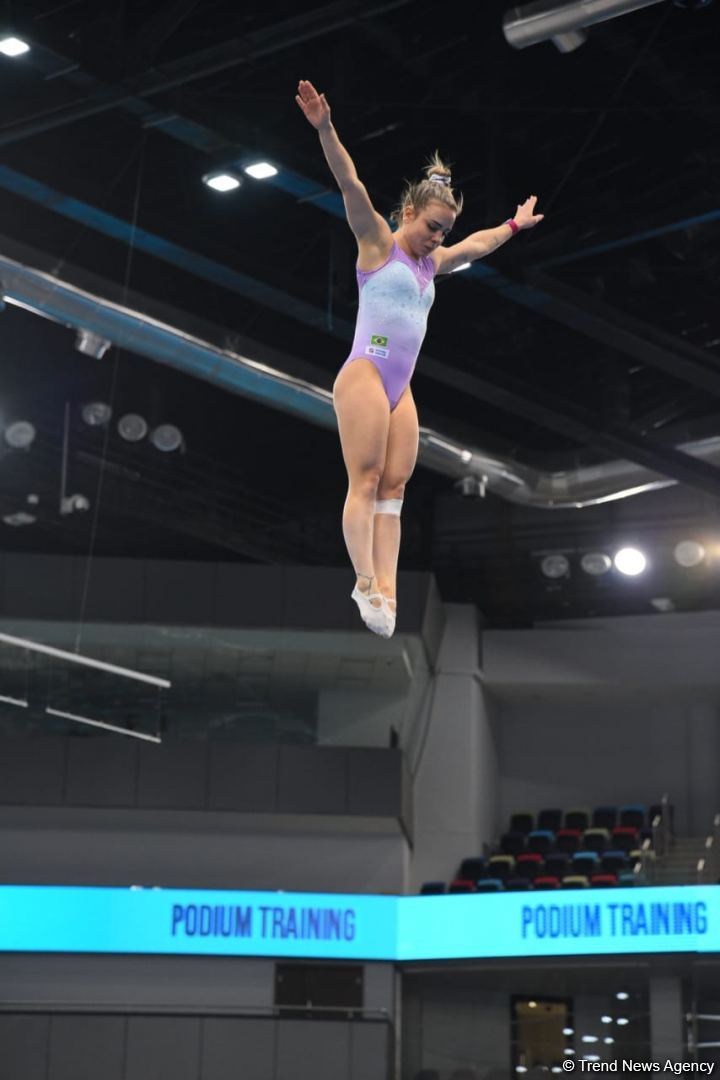 Podium training for Trampoline Gymnastics World Cup participants held in Baku