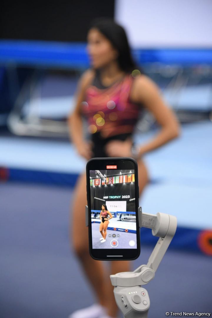 Podium training for Trampoline Gymnastics World Cup participants held in Baku