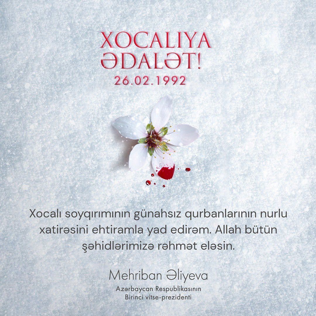 First VP of Azerbaijan Mehriban Aliyeva shares post on 31st anniversary of Khojaly genocide (PHOTO)