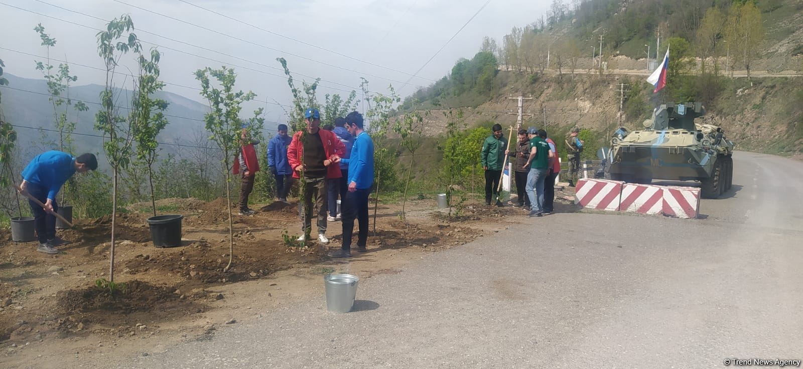 Azerbaijani eco-activists plant trees in temporarily suspended peaceful protest area on Lachin-Khankendi road (PHOTO)
