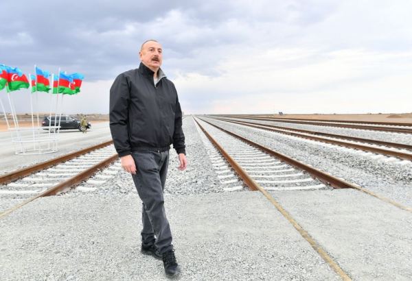 President Ilham Aliyev views progress of construction of Barda-Aghdam railway line (PHOTO/VIDEO)