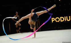 Podium training of participants of 39th European Championships in Rhythmic Gymnastics taking place in Baku (PHOTO)