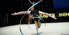 Podium training of participants of 39th European Championships in Rhythmic Gymnastics taking place in Baku (PHOTO)
