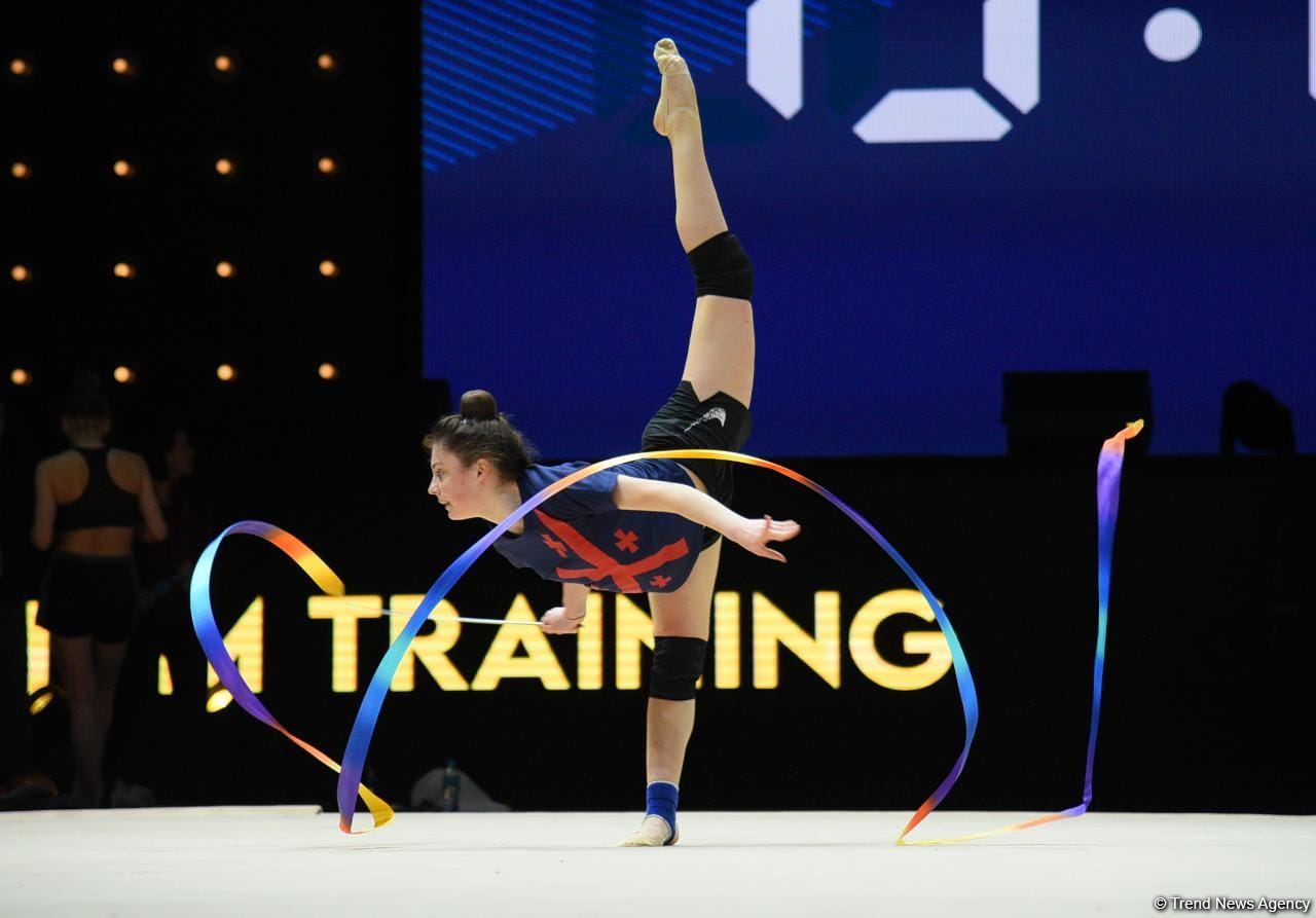 Podium training of participants of 39th European Championships in Rhythmic Gymnastics taking place in Baku (PHOTO)