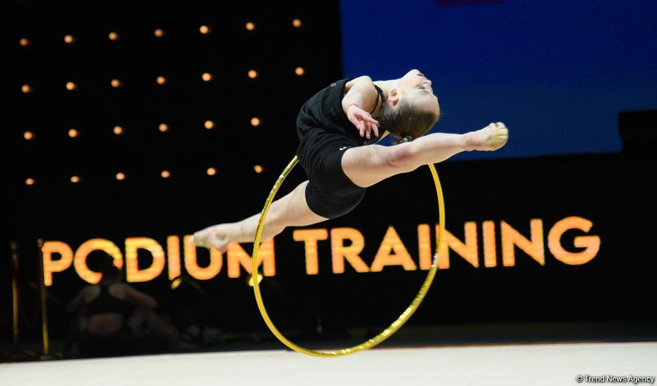 Podium training of participants of 39th European Championships in Rhythmic Gymnastics taking place in Baku (PHOTO)