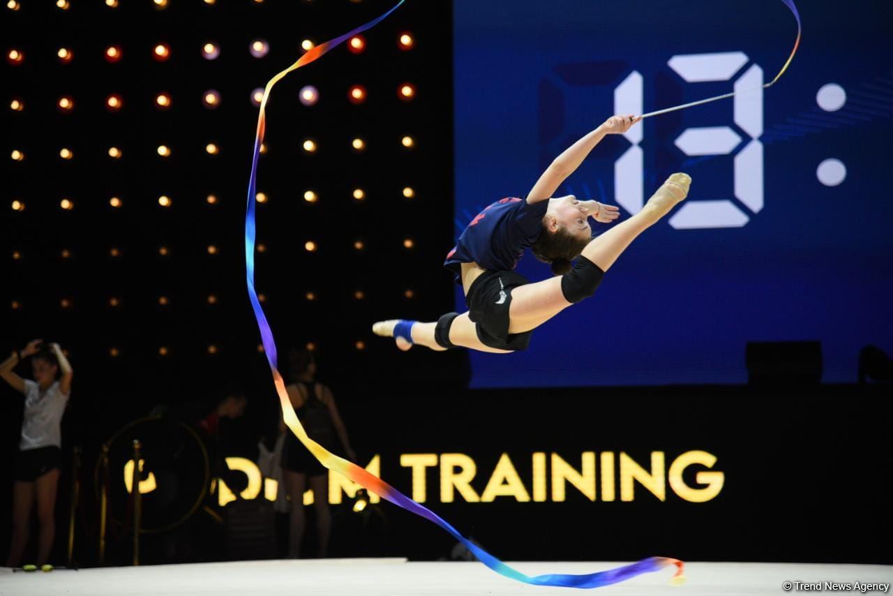 Podium training of participants of 39th European Championships in Rhythmic Gymnastics taking place in Baku (PHOTO)