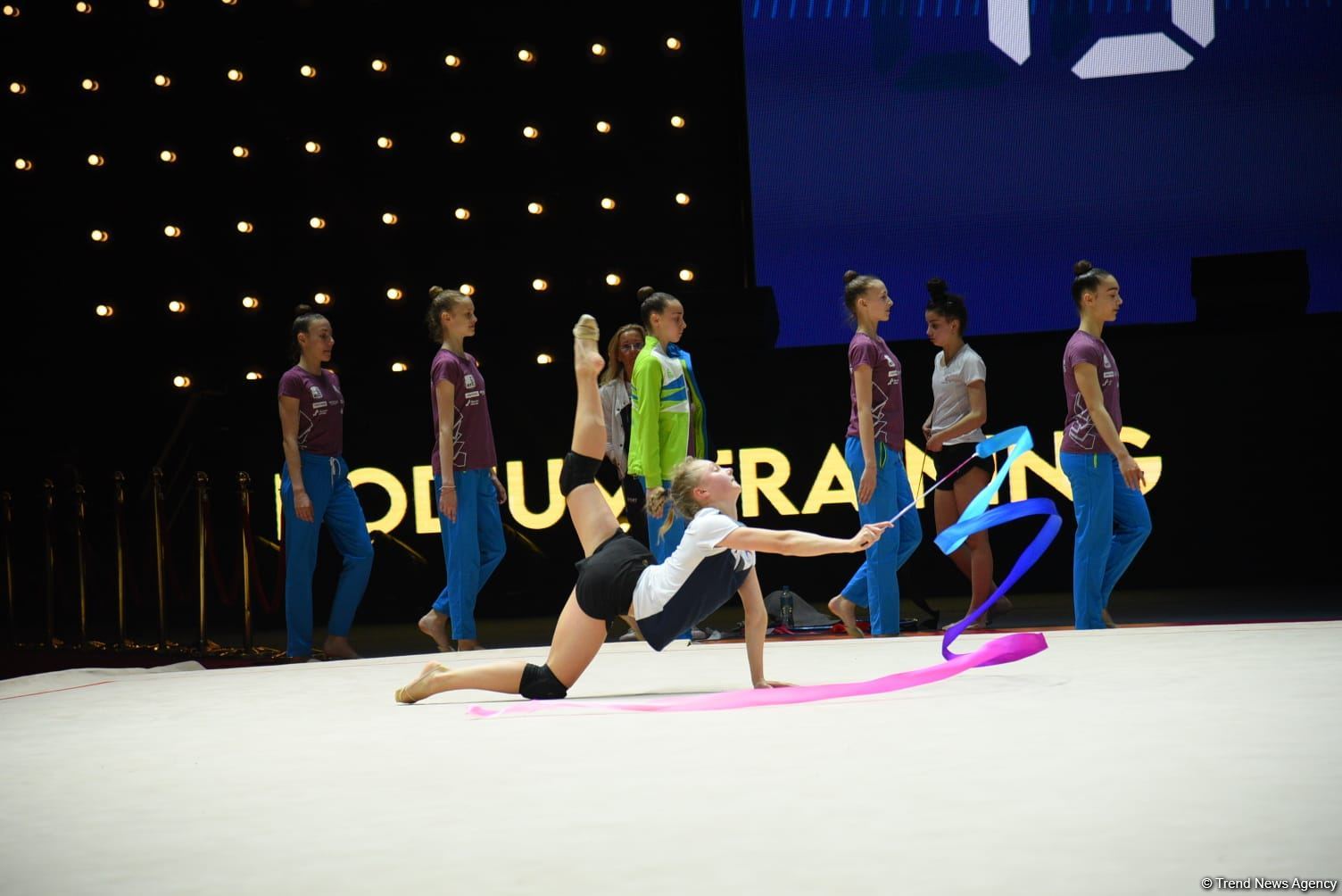 Podium training of participants of 39th European Championships in Rhythmic Gymnastics taking place in Baku (PHOTO)