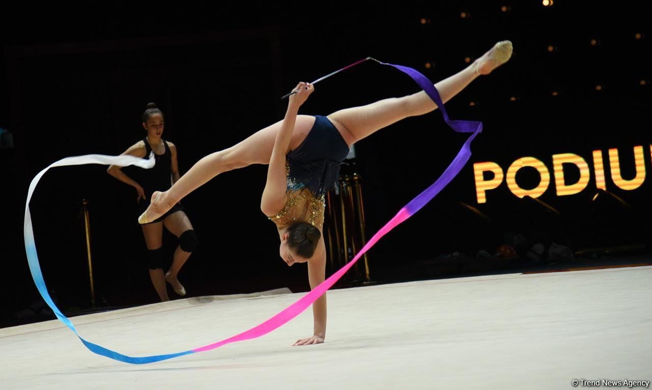 Podium training of participants of 39th European Championships in Rhythmic Gymnastics taking place in Baku (PHOTO)