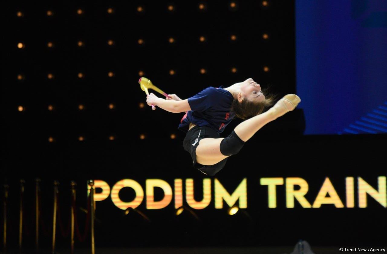 Podium training of participants of 39th European Championships in Rhythmic Gymnastics taking place in Baku (PHOTO)