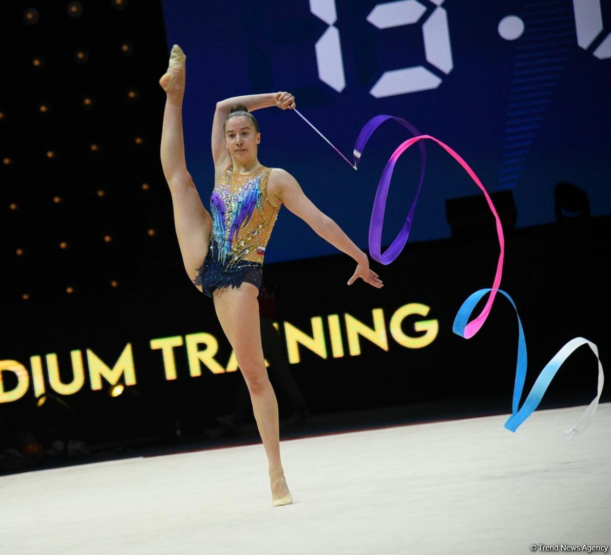 Podium training of participants of 39th European Championships in Rhythmic Gymnastics taking place in Baku (PHOTO)