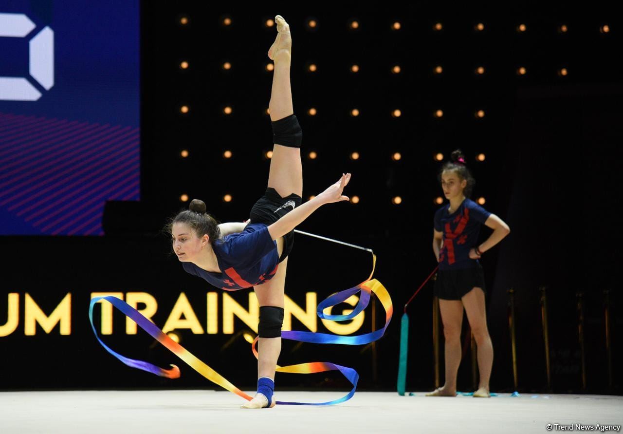 Podium training of participants of 39th European Championships in Rhythmic Gymnastics taking place in Baku (PHOTO)