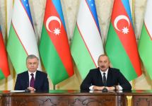 President Ilham Aliyev, President Shavkat Mirziyoyev make press statements (PHOTO)