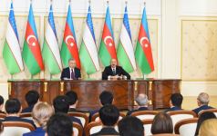 President Ilham Aliyev, President Shavkat Mirziyoyev make press statements (PHOTO)