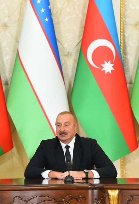 President Ilham Aliyev, President Shavkat Mirziyoyev make press statements (PHOTO)