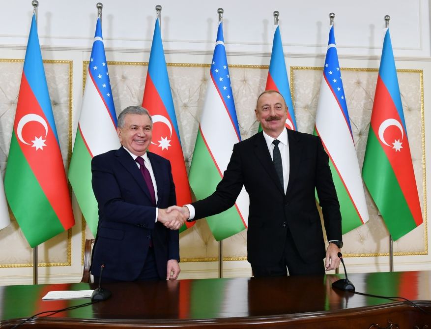 President Ilham Aliyev, President Shavkat Mirziyoyev make press statements (PHOTO)