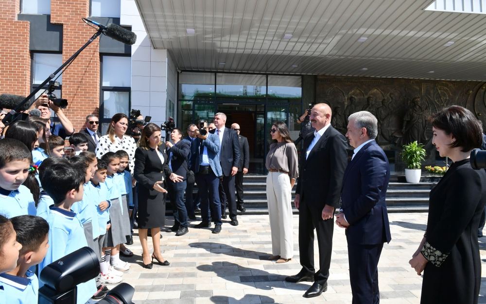 President Ilham Aliyev, First Lady Mehriban Aliyeva, President Shavkat Mirziyoyev, his spouse  attend opening of secondary school in Fuzuli (PHOTO/VIDEO)