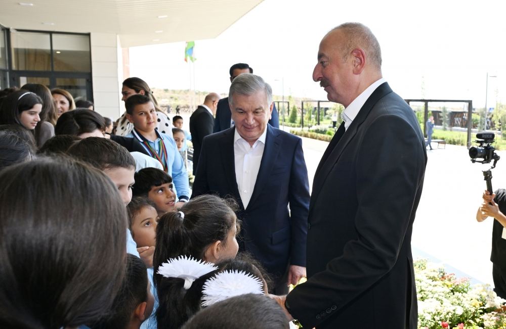 President Ilham Aliyev, First Lady Mehriban Aliyeva, President Shavkat Mirziyoyev, his spouse  attend opening of secondary school in Fuzuli (PHOTO/VIDEO)