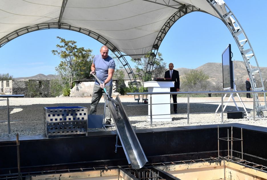 President Ilham Aliyev lays foundation stone for Zangilan village (PHOTO/VIDEO)