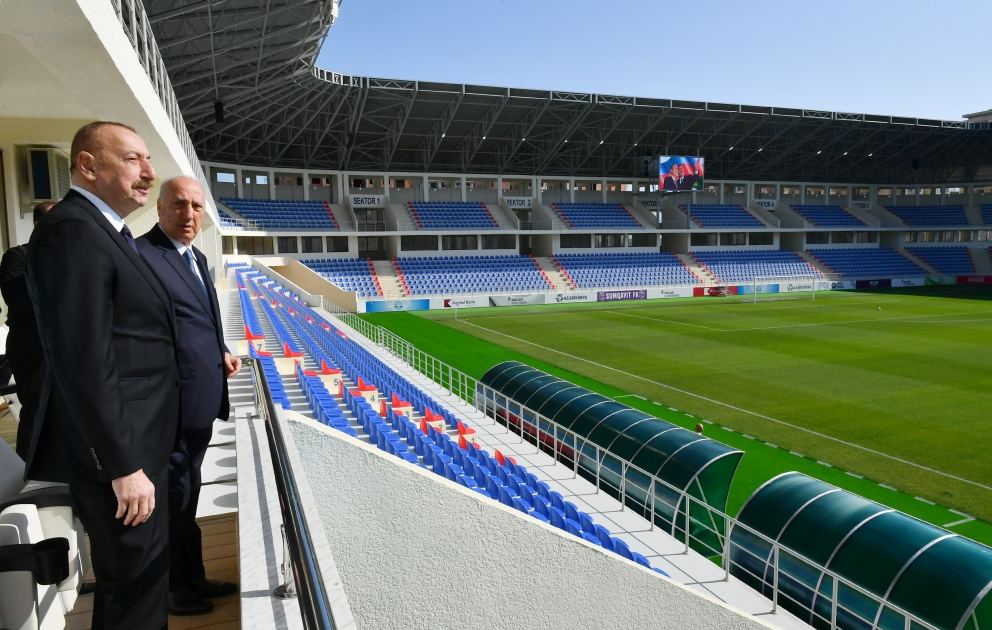 President Ilham Aliyev views conditions created at rebuilt Sumgayit City Stadium (PHOTO/VIDEO)