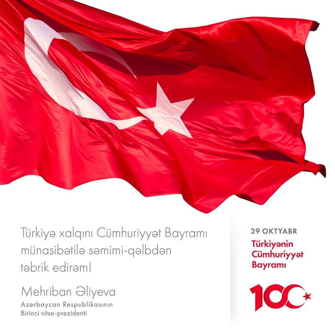 First VP Mehriban Aliyeva shares post on occasion of Türkiye's Republic Day (PHOTO)