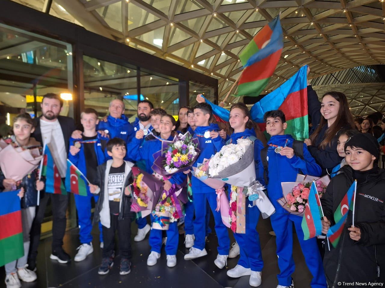 Azerbaijani gymnasts return home with medals from UK