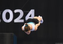 National Gymnastics Arena hosts podium workouts for World Cup trampoline and tumbling competitors (PHOTO)