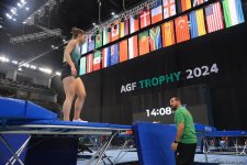 National Gymnastics Arena hosts podium workouts for World Cup trampoline and tumbling competitors (PHOTO)