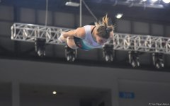 National Gymnastics Arena hosts podium workouts for World Cup trampoline and tumbling competitors (PHOTO)