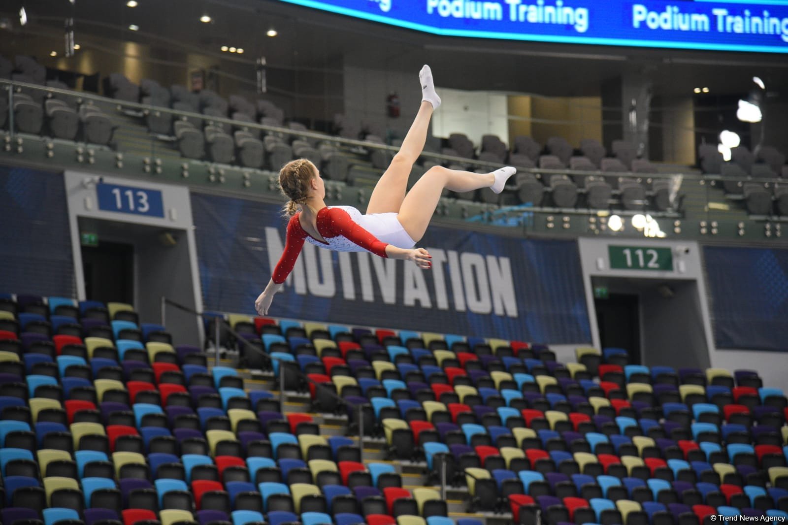 National Gymnastics Arena hosts podium workouts for World Cup trampoline and tumbling competitors (PHOTO)