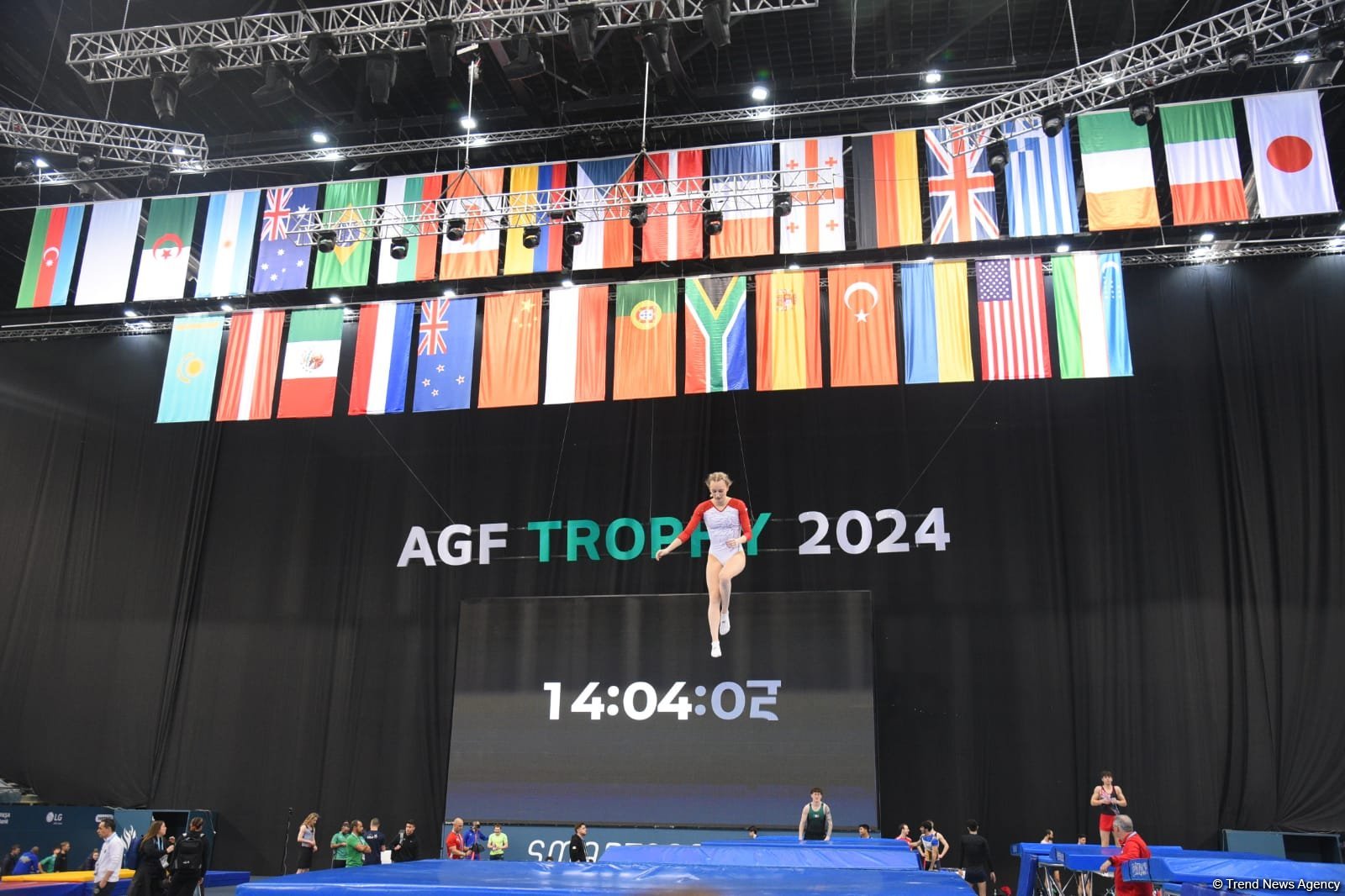 National Gymnastics Arena hosts podium workouts for World Cup trampoline and tumbling competitors (PHOTO)