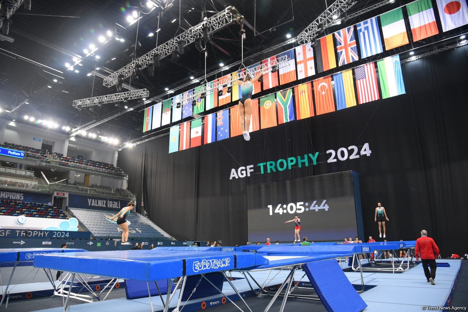 National Gymnastics Arena hosts podium workouts for World Cup trampoline and tumbling competitors (PHOTO)