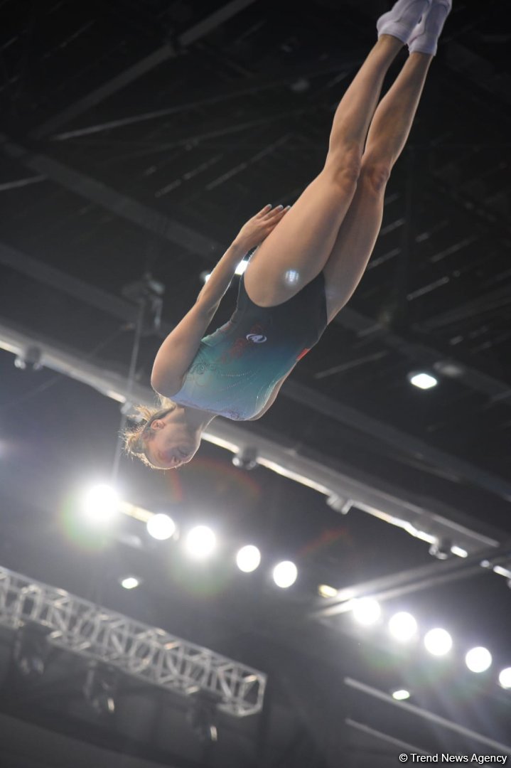 National Gymnastics Arena hosts podium workouts for World Cup trampoline and tumbling competitors (PHOTO)