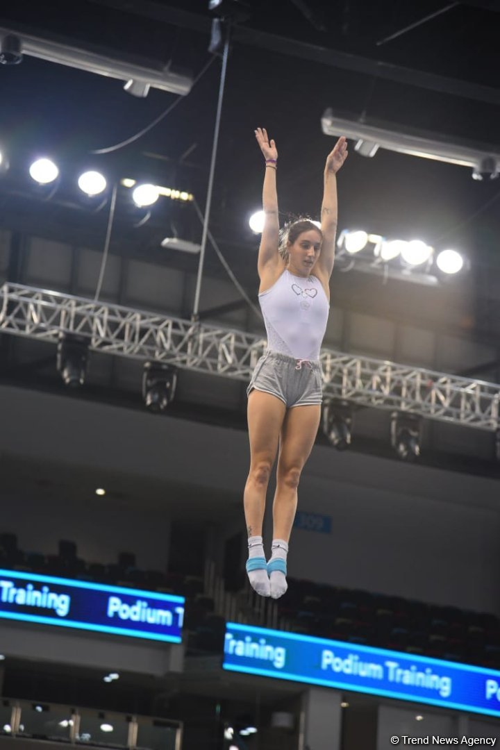 National Gymnastics Arena hosts podium workouts for World Cup trampoline and tumbling competitors (PHOTO)