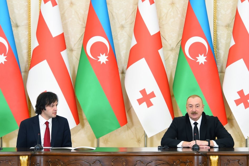 President Ilham Aliyev, PM Irakli Kobakhidze make press statements (PHOTO/VIDEO)