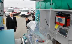 President Ilham Aliyev views newly acquired modern ambulances (VIDEO/PHOTO)