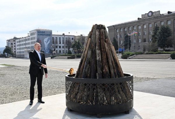 President Ilham Aliyev lit Novruz bonfire in Khankendi, congratulated Azerbaijani people on occasion of holiday (PHOTO/VIDEO)
