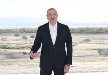 President Ilham Aliyev lays foundation stone for Shirvan irrigation canal in Hajigabul district (PHOTO/VIDEO)