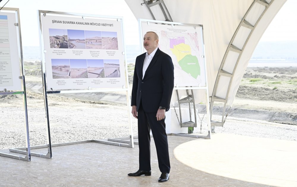 President Ilham Aliyev lays foundation stone for Shirvan irrigation canal in Hajigabul district (PHOTO/VIDEO)