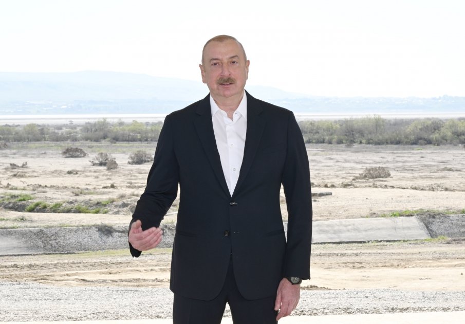 President Ilham Aliyev lays foundation stone for Shirvan irrigation canal in Hajigabul district (PHOTO/VIDEO)